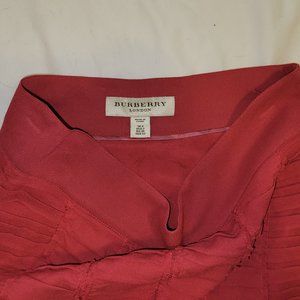 Burberry London Silk Ruched Skirt Size US 2 Dark Red Orange Coral Color